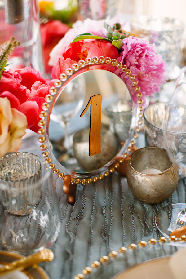 Vintage inspired gold and silver table number - Photo by Dan Stewart Photography